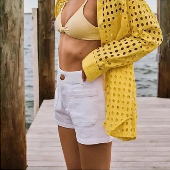 Anthro Maeve The Colette Linen Blend High Rise Magic Fabric White Shorts Size 25 - Picture 5 of 16